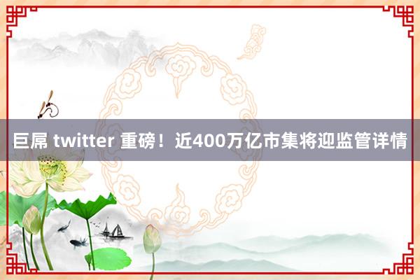 巨屌 twitter 重磅！近400万亿市集将迎监管详情