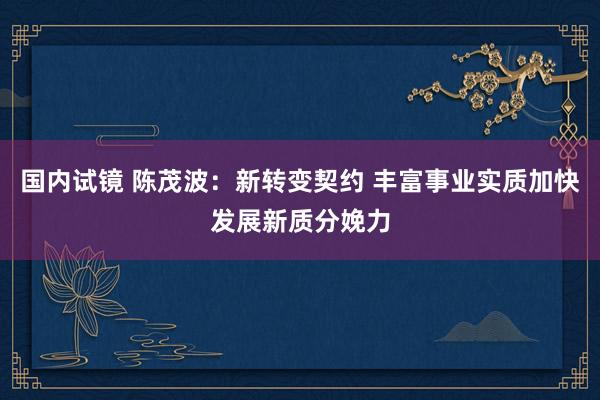 国内试镜 陈茂波：新转变契约 丰富事业实质加快发展新质分娩力